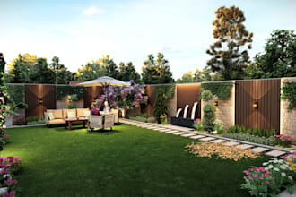 do photorealistic 3d garden landscape and outdoorspace with realistic rendering