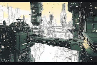 design a city art illustration of futuristic cyberpunk city