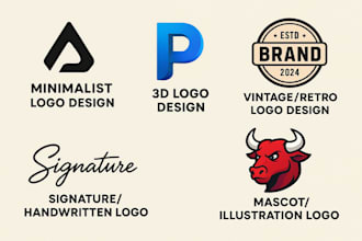 design professional minimalist, 3d, vintage and mascot logo