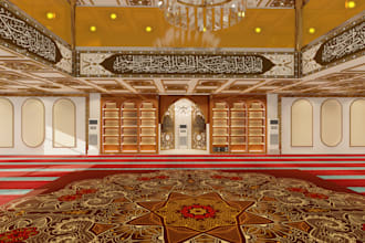 do photorealistic 3d islamic architecture and mosque exterior interior design