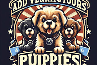 design high quality adventurous puppies mascot logo with t shirt design