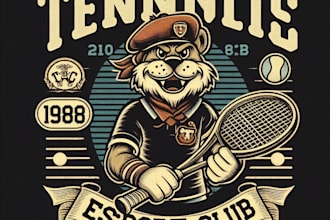 make a vintage tennis club mascot logo with t shirt design