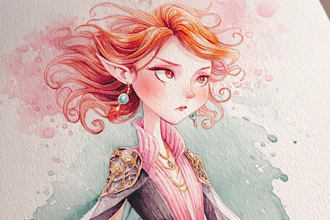 create unique watercolor character illustration