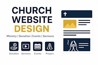 do church website development, ministry site with donation, event, prayer sermon