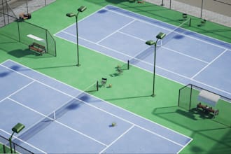 design and render stadium tennis, golf court, basketball, wedding hall rendering
