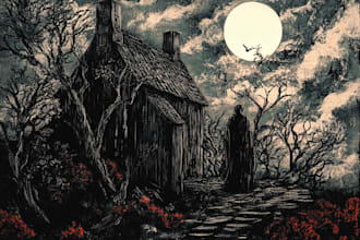 draw detailed dark, brutal, horror, and heavy metal art illustration