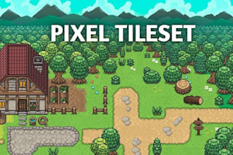 create topdown pixel art tileset, tile map, isometric pixel art tileset, tilemap