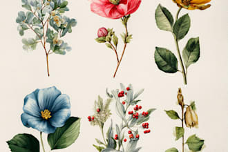 create digital botanical watercolor clipart
