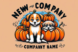 design adorable dogs surrounded by pumpkins logo with my creative thinking