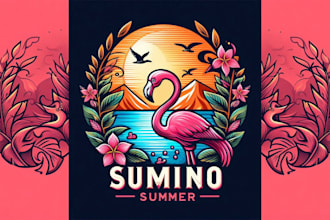 design flamingo summer with element logo in high definition