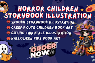 draw cartoon horror children book illustration, comic book, 3d spooky story book
