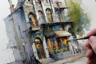draw original watercolor landscape or architecture art