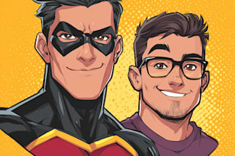 draw comic superhero character logo and friendship portrait