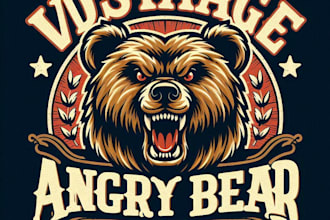 create a fierce angry bear mascot logo with  t shirt design
