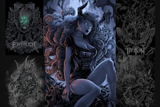 do detailed dark art illustration for merch and album