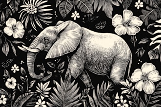 illustrate botanical and animal linocut illustration