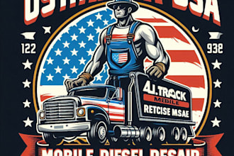 make a high quality  mobile diesel repair mascot logo with t shirt design