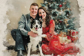 draw christmas couple family or pet portrait