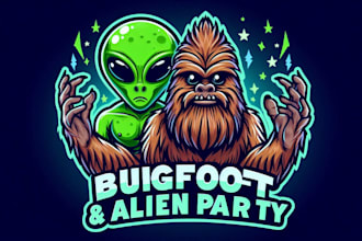 design bigfoot alien party mascot logo with unlimited revision