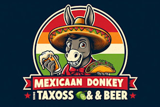 do mexican donkey serving tacos beer mascot logo for your business within 14 hrs