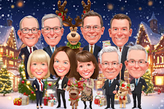draw and design a christmas family group cartoon