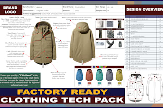 design professional fashion tech packs and technical flat sketch for clothing