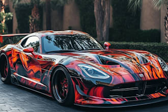 create an car wrap, racing car, sports car wrap, car wrap design