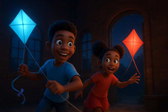 draw whimsical 3d african american children book, book illustration with cover