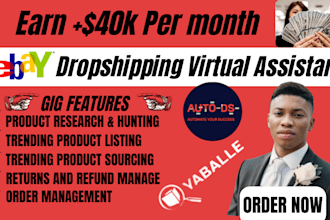 ebay dropshipping, product listings, shopify, etsy  wordpress virtual assistant