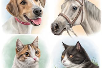 do realistic digital pet portrait dog, cat, horse