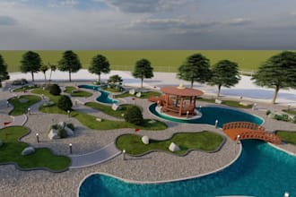 redesign 3d existing golf course, bunker,golf hole,tropical park, golf simulator