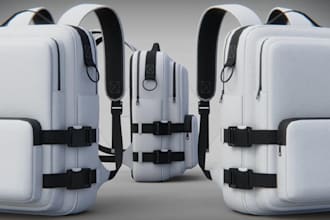do leather bag design, bag pack, side bag design, perfect render with techpack