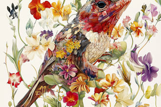 draw an animal and botanical illustration