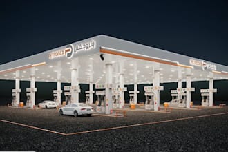 visualize modern 3d gas station,petrol station,charging station,3d rendering,cgi