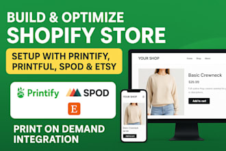 build optimize shopify store setup printify printful spod etsy print on demand