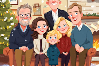 do a christmas caricatures, winter holidays cartoons