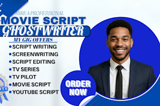 write movie script, script writing, comedy script, screenwriting, and tv series