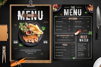 design food menu, food pouch, label and product packaging for restaurants