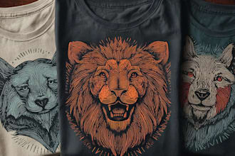 create animal linocut tshirt design for brands