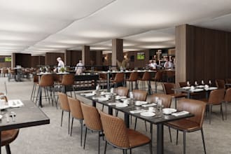 redesign 3d modern restaurant, catering layout, interior design,cgi food station