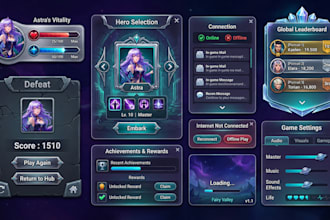 create modern mobile game UI UX and 2d game art