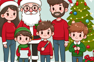 draw and design a christmas family group cartoon