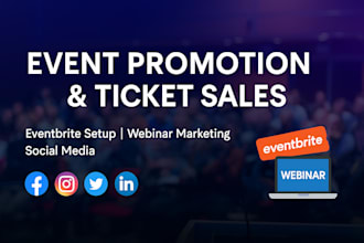 do event promotion, ticket sales, eventbrite setup, and webinar marketing