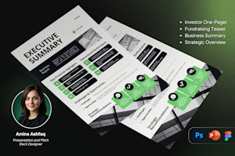 design a professional one pager, flyer, executive summary, or investment teaser