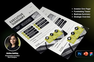 design a professional one pager, flyer, executive summary, or investment teaser