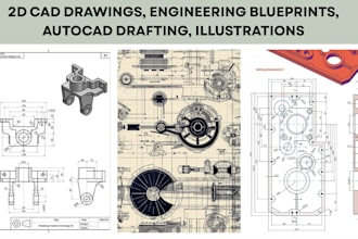 create 2d cad drawings, engineering blueprints, autocad drafting, illustrations