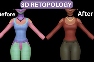 do 3d model retopology, uv unwrap, texture bake, uv mapping