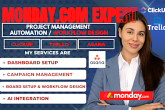 setup monday CRM workflow automation, clickup, trello, asana project management