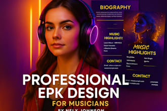 design a professional music epk, electronic press kit for artists and bands
