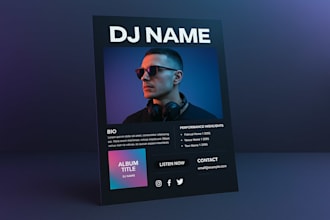 design dj epk, artist epk, band epk, or one sheet press kit for promotion